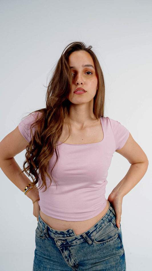 Square Neck Short Sleeve Contour Top
