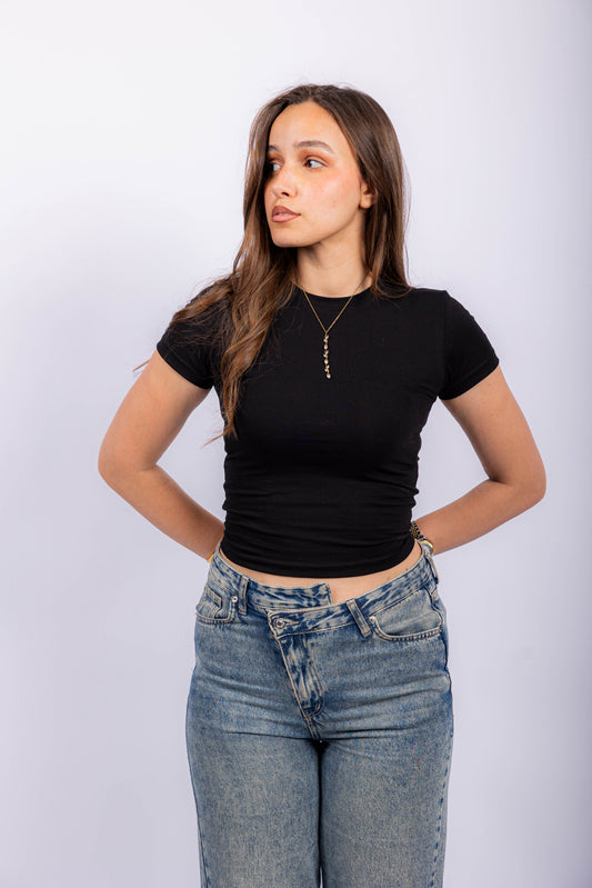 Round Neck Short Sleeve Contour Top
