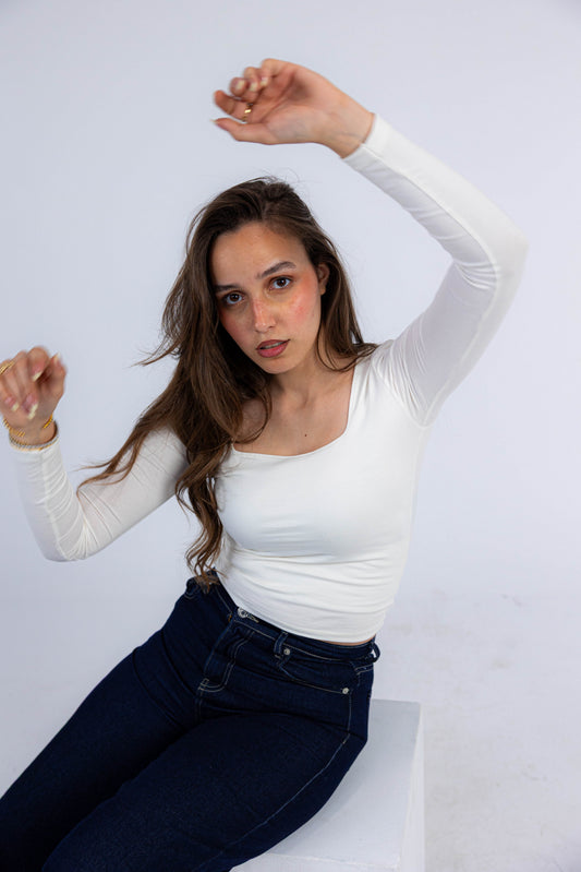 Long Sleeve Square Neck Contour Top